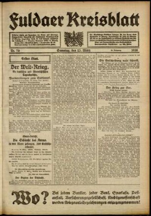 Erste Ausgabe vom Samstag, den 23. März 1918.