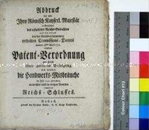 Patent von Joseph II. Kaiser des Heiligen Römischen Reiches zur Abstellung von Handwerksmissbräuchen