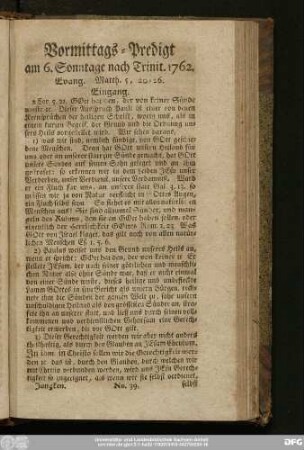 [No. 39.] Vormittags-Predigt am 6. Sonntage nach Trinit. 1762. Evang. Matth. 5, 20 - 26.