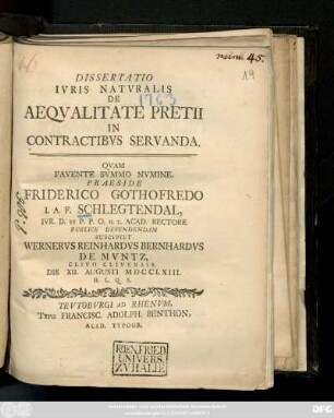 Dissertatio Ivris Natvralis De Aeqvalitate Pretii In Contractibvs Servanda