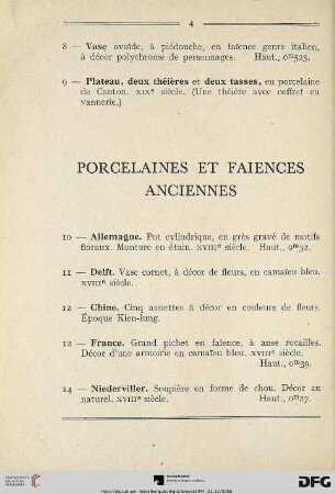Porcelaines et Faiences Anciennes (Nr. 10-19)