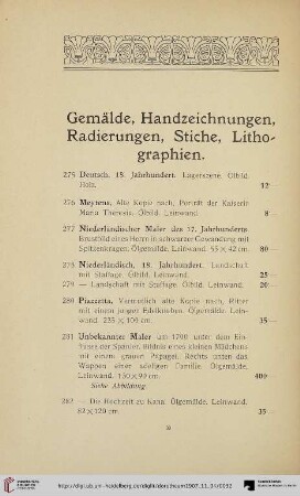 Gemälde, Handzeichnungen, Radierungen, Stiche, Lithographien (Nr. 275-287)