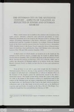 The Ottoman City In The Sixteenth Century - Aspects Of Taxation As Reflected In Jewish And Ottoman Sources