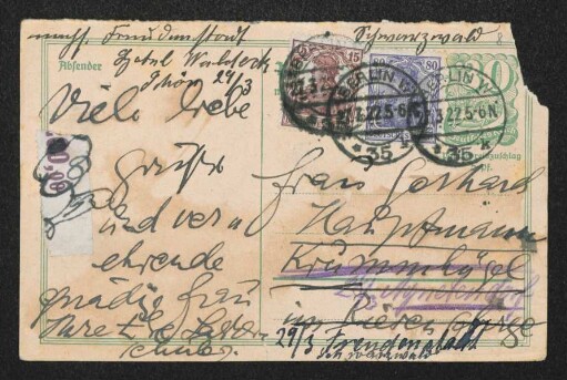 Brief von Else Lasker-Schüler an Margarete Hauptmann