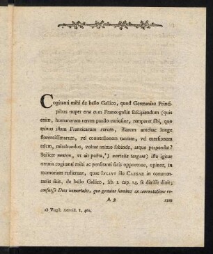 III-VI, Cogitanti mihi de bello Gallico, quod Germaniae Principibus nuper erat cum Francogallis suscipiendum [...]