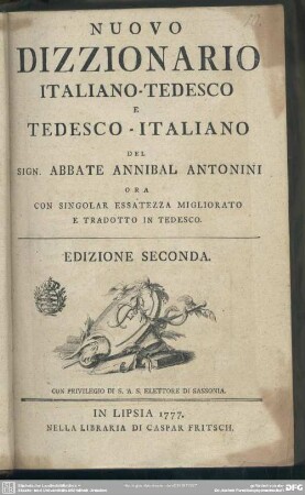 Nuovo Dizzionario Italiano-Tedesco E Tedesco-Italiano