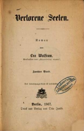 Verlorene Seelen : Roman von Leo Wolfram, 2