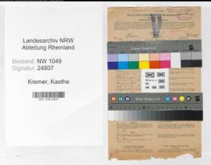 Entnazifizierung Kaethe Kremer , geb. 27.11.1893 (Kaufmaennische Angestellte)