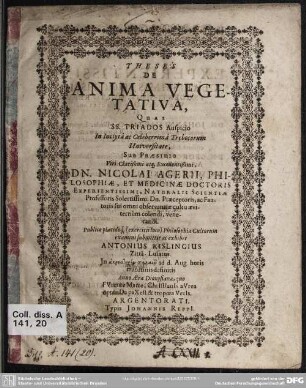 Theses De Anima Vegetativa