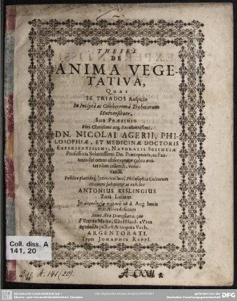 Theses De Anima Vegetativa