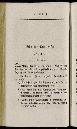 III. Ueber des Steuerwesen (Beschluß)