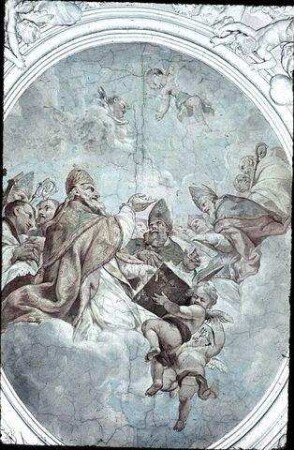 Kirchliche Würdenträger auf Wolken