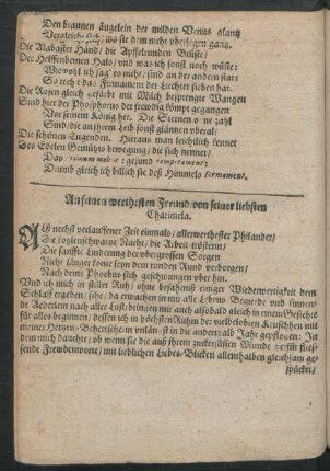 An seinen werthesten Freund/ von seiner liebsten Charimela.