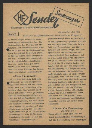 HF-Sender, Sonderausgabe' [Flugblatt], Nr.3/1953 (1. Juli 1953)