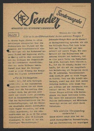 HF-Sender, Sonderausgabe' [Flugblatt], Nr.3/1953 (1. Juli 1953)