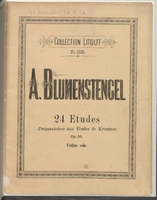 24 études pour violon : preparatoires aux études de Kreutzer ; op. 33