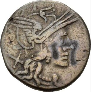 Denar des T. Annius Rufus mit Darstellung des Jupiter in einer Quadriga