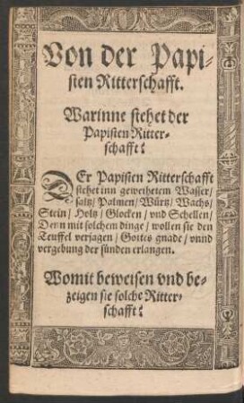 Von der Papistischen Ritterschafft.