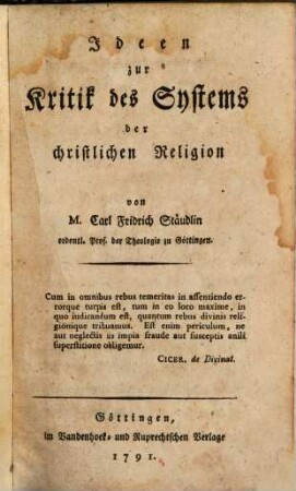 Ideen zur Kritik des Systems der christlichen Religion