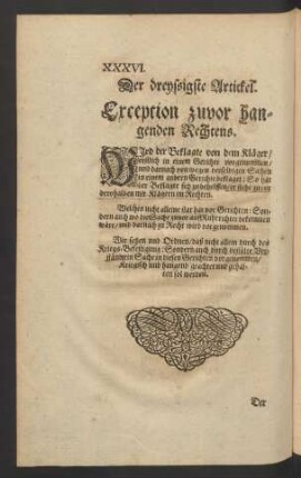 Der dreyssigste Artickel. Exception zuvor handenden Rechtens.