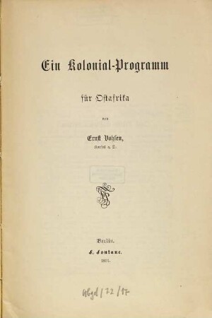 Ein Kolonial-Programm für Ostafrika
