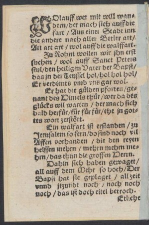 WOlauff wer mit will wan=||dern/ der mach sich auff die || fart/