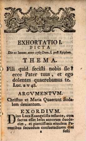 Exhortationes Partheniae Quas Alma Congregatio Maior Academica Benedictino-Salisburgensis Sub Titulo Et Patrocinio B. Mariae V. Gloriose in Coelos Assumptae Partheniis Dd. Sodalibus In Strenam Offert : Ipsis Calendis Ianuarii Anno A Partu Virgineo M.DCC.LXXIII.