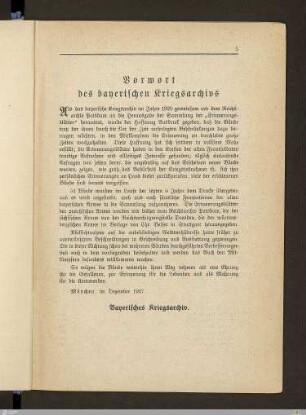 Vorwort des bayerischen Kriegsarchivs