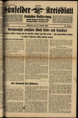 Ausgabe vom Mittwoch, den 30. August 1939.