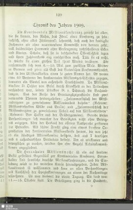 Chronik des Jahres 1909