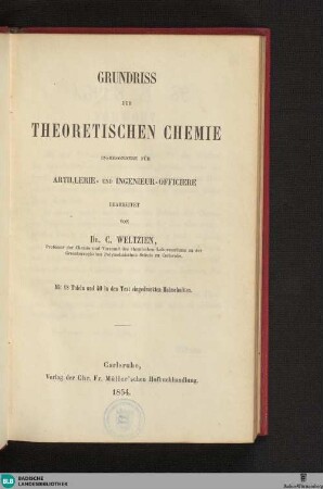 Grundriss der theoretischen Chemie : insbesondere für Artillerie- und Ingenieur-Officiere