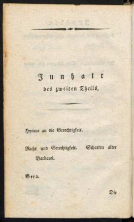 Innhalt des zweiten Theils.