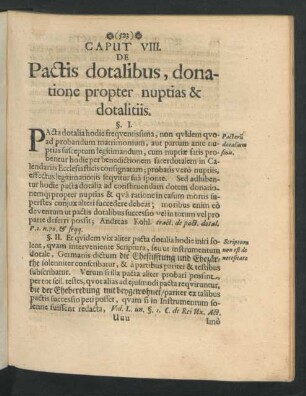 Caput VIII. De Pactis dotalibus, donatione propter nuptias & dotalitiis.