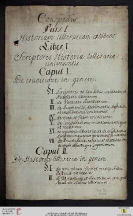 Conspectus. Pars I. Historiam litterariam exhibens