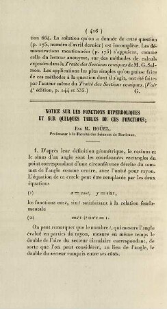 Notice sur les fonctions hyperboliques et sur quelques tables de ces fonctions.