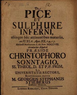 Diss. de pice et sulphure inferni