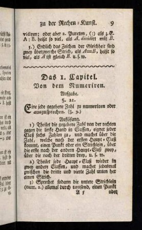 9-18, Das 1. Capitel. Von dem Numeriren. - Das 2. Capitel. Von dem Addiren.