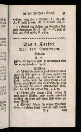 9-18, Das 1. Capitel. Von dem Numeriren. - Das 2. Capitel. Von dem Addiren.