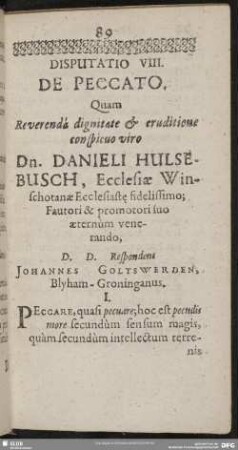 Disputatio VIII. De Peccato