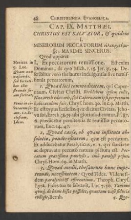 Cap. IX. Matthaei. Christus Est Salvator, & quidem ...