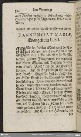 F. Annunciat. Mariae, Evangelium Luc. I