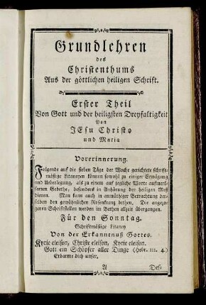 Erster Theil Von Gott und der heiligsten Dreyfaltigkeit von Jesu Christo und Maria