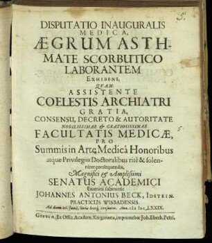 Disputatio Inauguralis Medica, Aegrum Asthmate Scorbutico Laborantem Exhibens