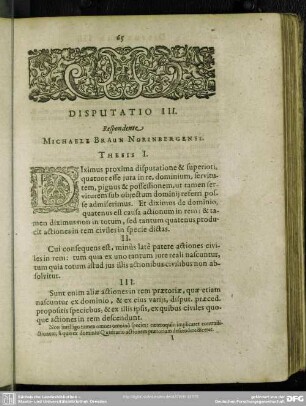 Disputatio III. Respondente Michaele Braun Norinbergensi