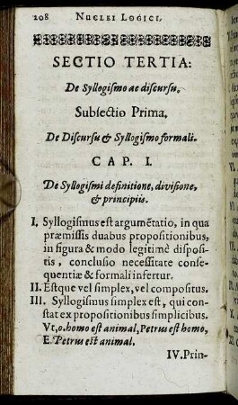 Sectio Tertia: De Syllogismo ac discursu.