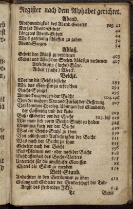 Register nach dem Alphabet gerichtet.