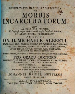 Dissertatio Inauguralis Medica De Morbis Incarceratorum