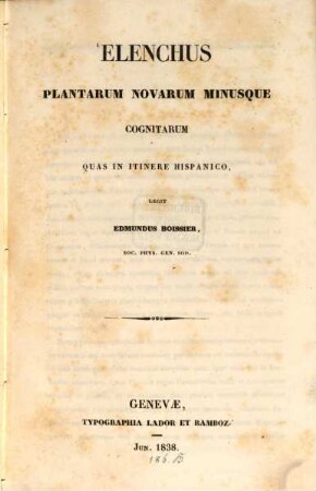 Elenchus plantarum novarum minusque cognitarum quas in itinere Hispanico