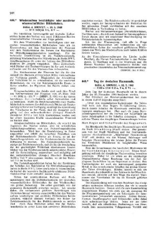 Wiederaufbau beschädigter oder zerstörter wissenschaftlicher Bibliotheken : [Wissenschaft] ; [Für das Reich] ; [Amtliche Erlasse] ; [Amtlicher Teil]