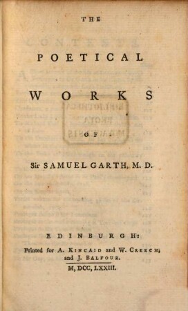 The Poetical Works Of Sir Samuel Garth, M. D.